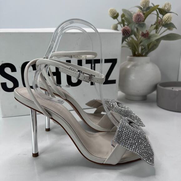 Schutz Mila Nappa Leather Rhinestone Crystal Stiletto Cream Women's 6.5 B NWB - Picture 4 of 13